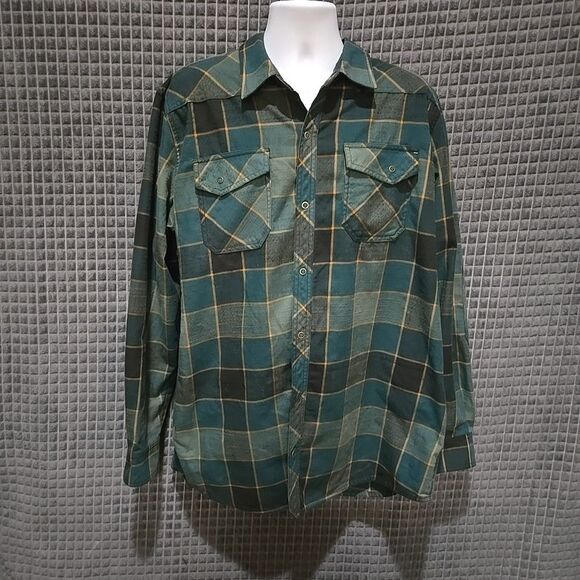 VTG LLBean Snap Flannel Shirt Mens XLTall Green Lightweight Canvas Long Sleeve - Picture 1 of 16